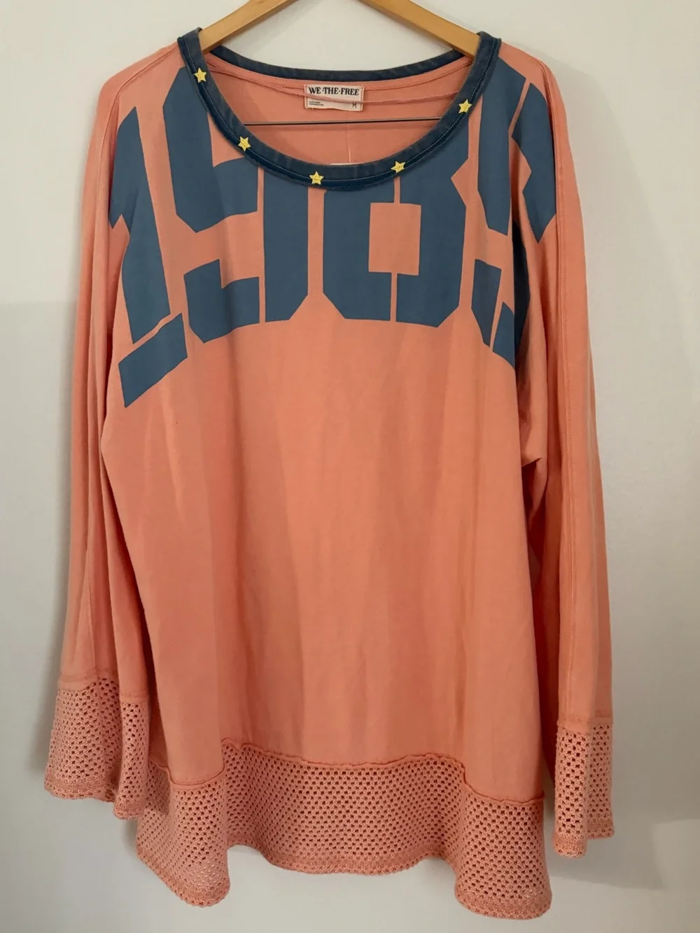 We The Free FP Courside Tee Tunic 1985 Peach Salmon Women Medium Long Sleeve
